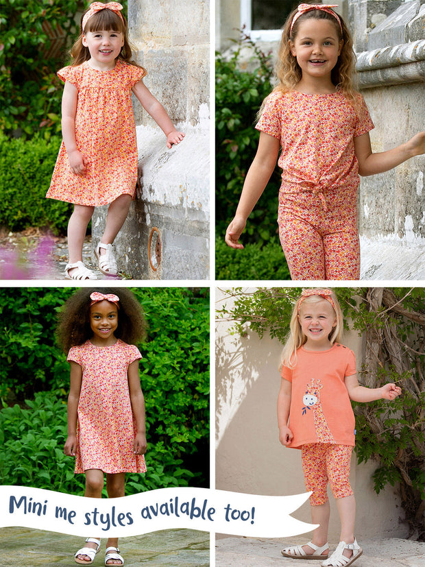 Kite - Womens organic Thornicombe jersey t-shirt dress petal perfume orange - All-over print - Mid-calf length