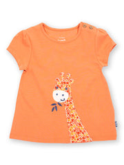 Kite - Girls organic giraffy tunic orange - Appliqué design - Short sleeved