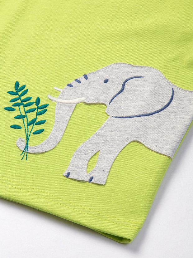 Kite - Boys organic elephants never forget t-shirt green - Appliqué design - Short sleeved