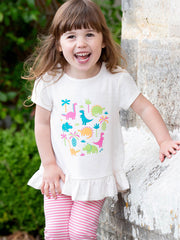 Kite - Girls organic jungle dino tunic cream - Placement print - Short sleeved