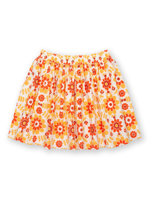 Kite - Girls organic groovy floral skirt orange - Elasticated waistband
