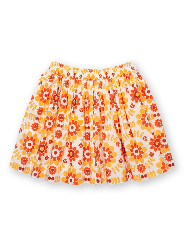 Kite - Girls organic groovy floral skirt orange - Elasticated waistband