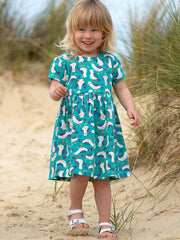 Kite - Girls organic silly seagull dress green - Short sleeves with gathers