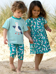 Kite - Girls organic silly seagull dress green - Short sleeves with gathers