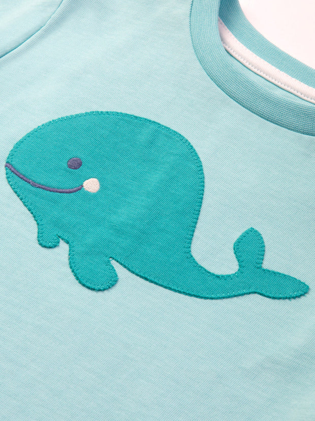 Kite - Boys organic whaley good t-shirt blue - Appliqué design - Short sleeved