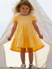 Kite - Girls organic sunshine dress yellow - Double layer muslin - Short sleeves with gathers