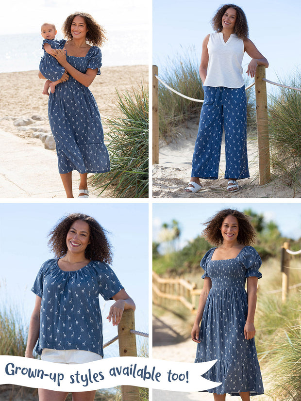 Kite - Girls organic giraffy blouse navy blue - Short sleeves