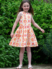 Kite - Girls organic groovy floral dress orange - Sleeveless