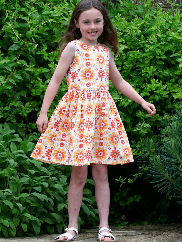 Kite - Girls organic groovy floral dress orange - Sleeveless