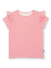 Kite - Girls organic flutterby t-shirt pink - Yarn dyed stripe - Short sleeves with frill detail