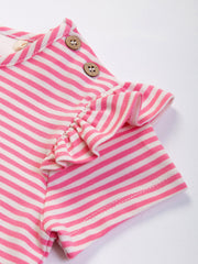 Kite - Girls organic flutterby t-shirt pink - Yarn dyed stripe - Short sleeves with frill detail