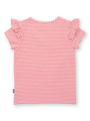 Kite - Girls organic flutterby t-shirt pink - Yarn dyed stripe - Short sleeves with frill detail