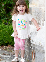 Kite - Girls organic pedal pushers pink - Yarn dyed stripe - Elasticated waistband