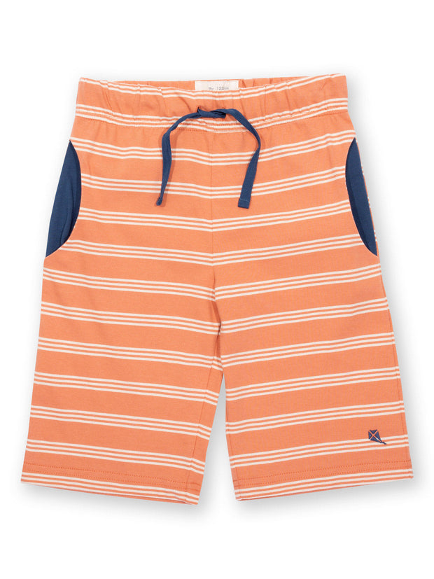 Kite - Boys organic Corfe shorts brick - Yarn dyed stripe - Elasticated waistband with adjustable ties