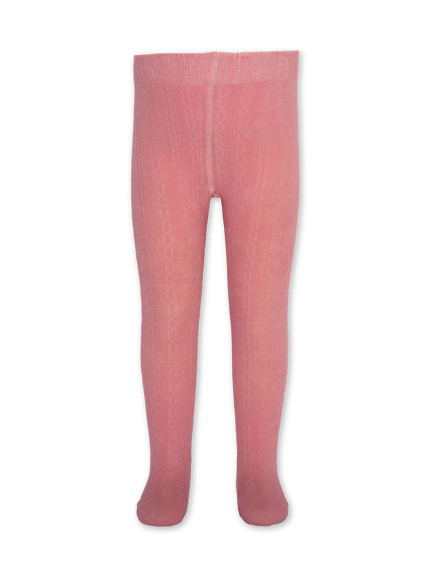 Kite - Girls organic cotton cable tights pink - Rib waistband