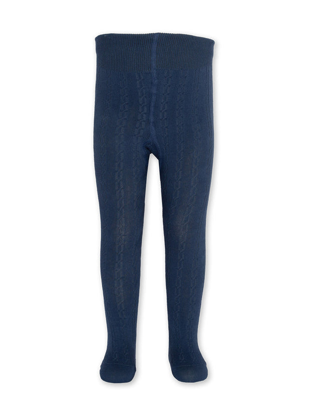Kite - Girls organic cotton cable tights navy - Rib waistband