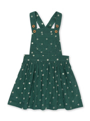 Kite - Girls organic cotton flower dot pinafore green - Cross over adjustable straps
