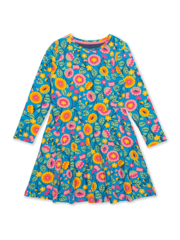 Kite - Girls organic cotton folk floral skater dress - Long sleeved