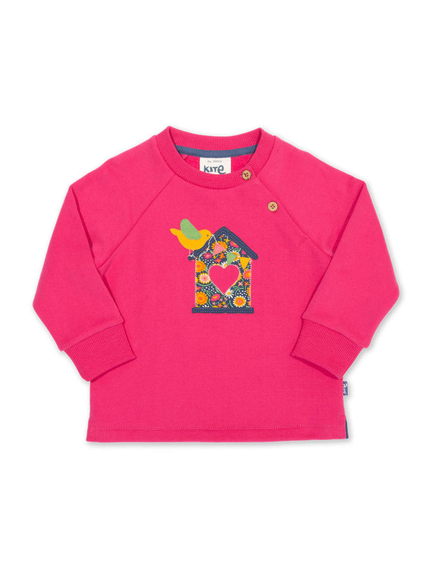 Kite - Girls organic cotton homebird sweatshirt pink - Appliqué design - Ribbed neckline