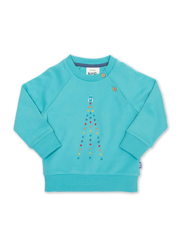 Kite - Boys organic cotton star boost sweatshirt blue - Embroidery design - Ribbed neckline