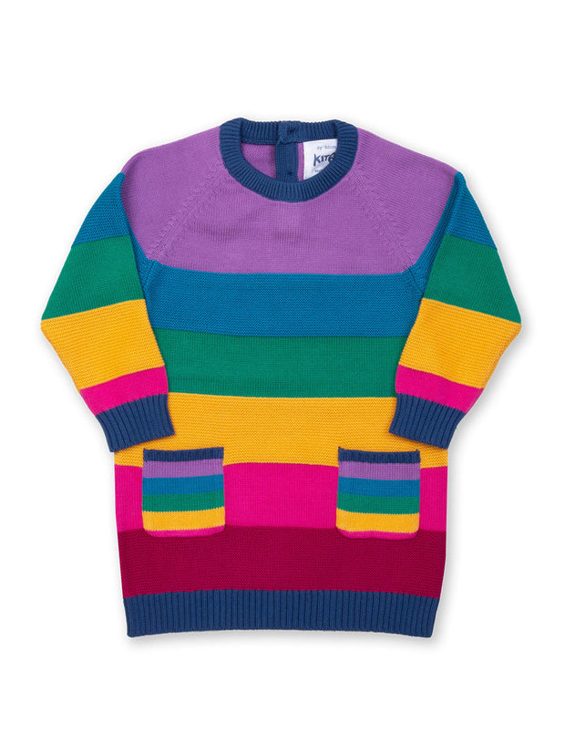 Kite - Girls organic cotton rainbow knit dress - Long sleeved