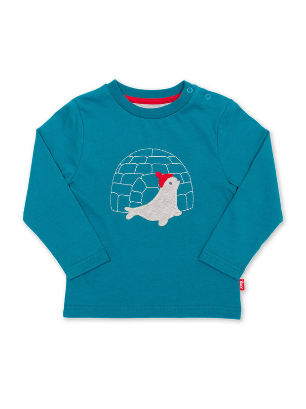 Kite - Boys organic cotton snowy home t-shirt blue - Appliqué design - Long sleeved