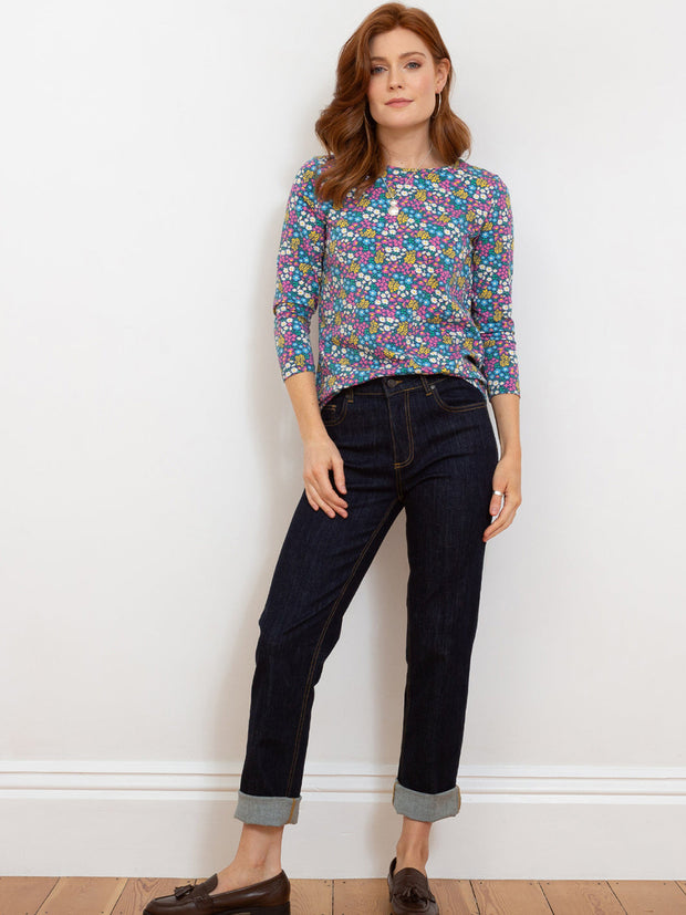 Tarrant 3/4 sleeve jersey top flower patch