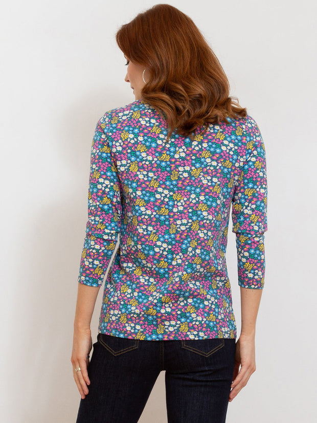 Tarrant 3/4 sleeve jersey top flower patch