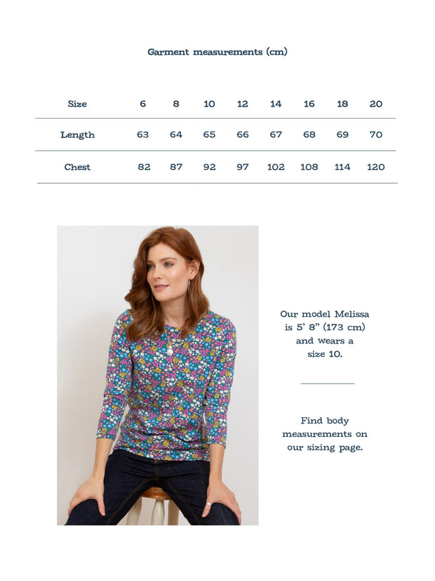 Tarrant 3/4 sleeve jersey top flower patch