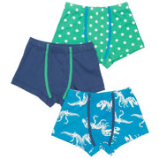 Boy in 3 pack t-rex trunks