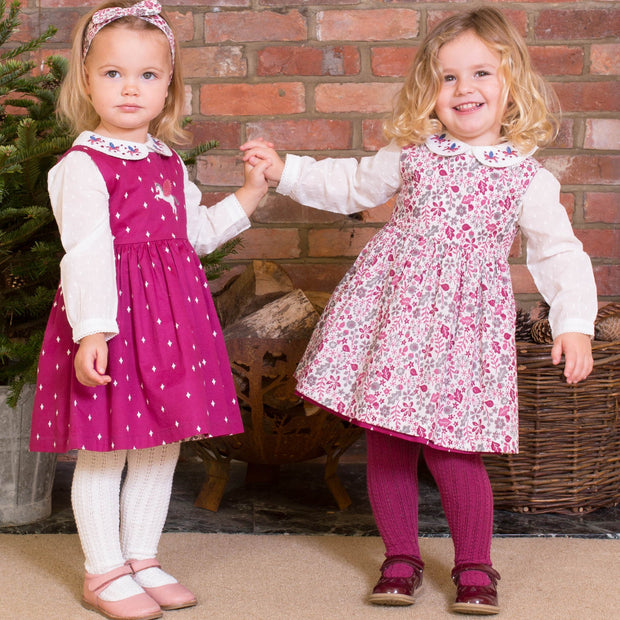 Girl in cable rib cherry tights