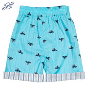 Boy in wonder whale shorts