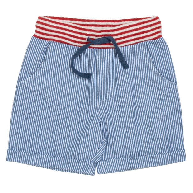 Boy in mini ticking shorts