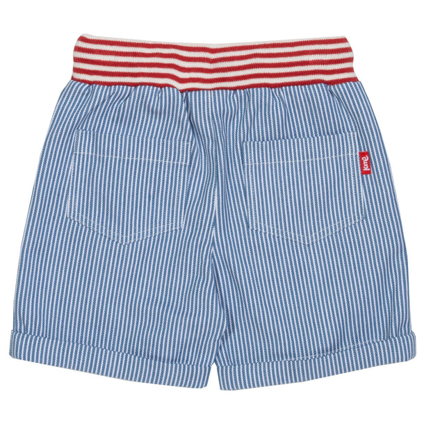 Boy in mini ticking shorts