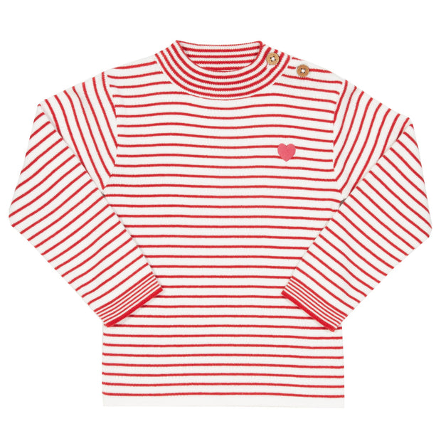 Girl in stripy heart jumper