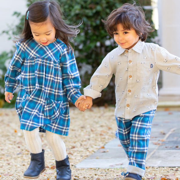 Girl in plaid party dress