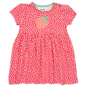 Girl in dotty strawberry dress